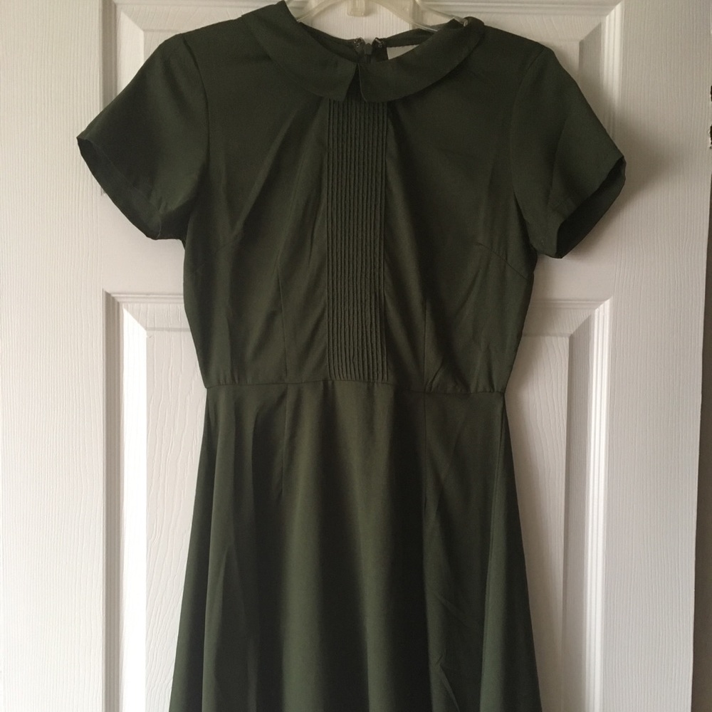 ASOS Forest Green Pintuck Collared Babydoll Dress